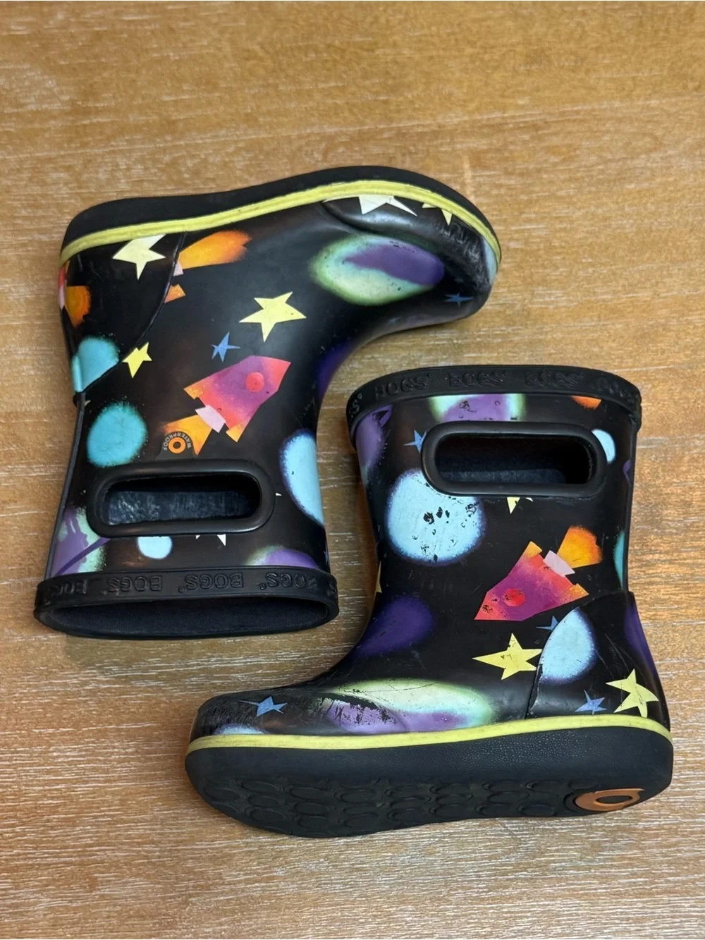 Bogs Skipper II Dreamcore Space Black Multi Rain Boots Waterproof Sz 6